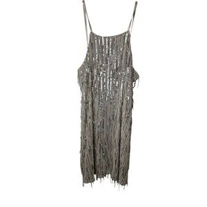 Xtraordinary Junior's Shimmer Mini Dress Beige Silver Sequin Size L